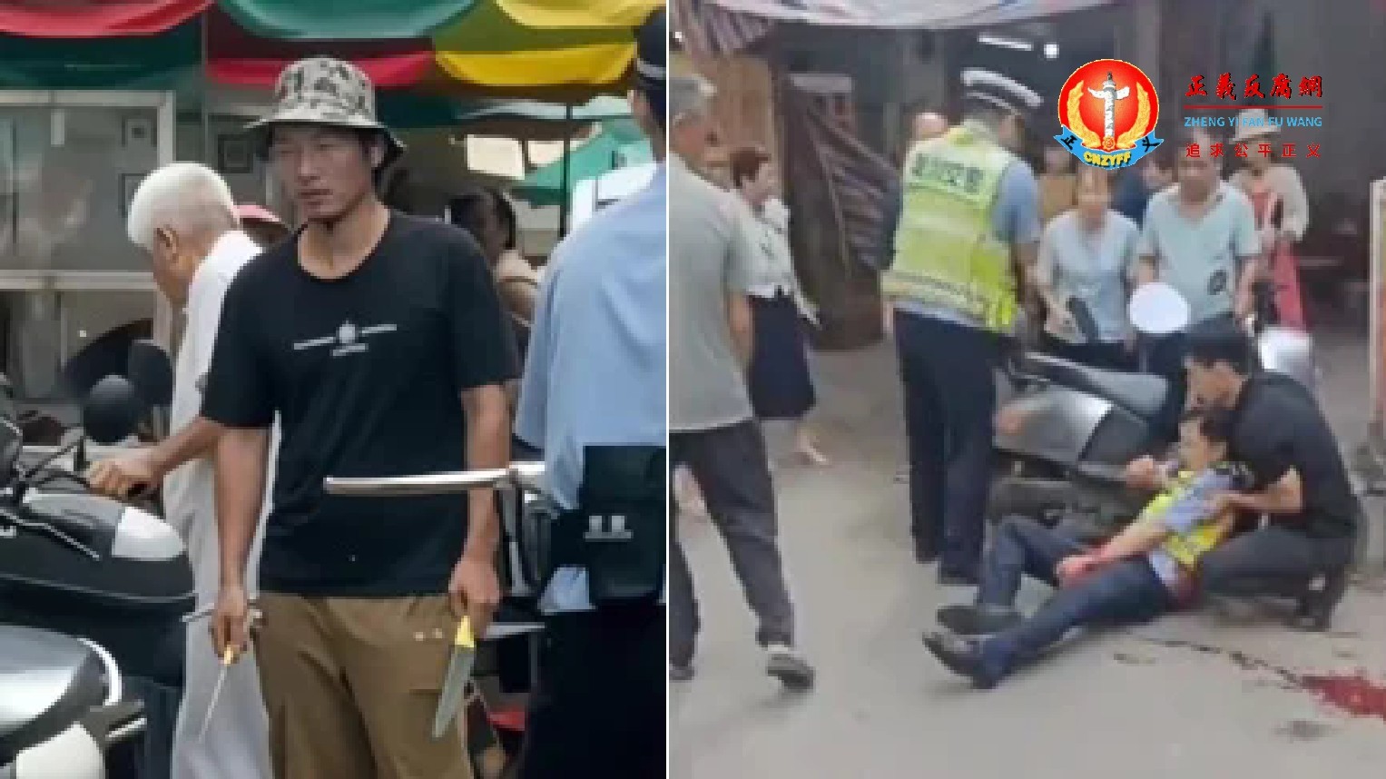 5月22日，广西玉林市陆川县一名男子在众目睽睽下持刀袭警。.jpg